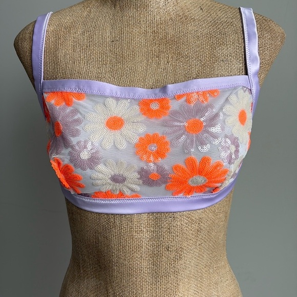 Aerie Sequin Floral Embroidery Bandeau Bra Large NEW! - Picture 5 of 8